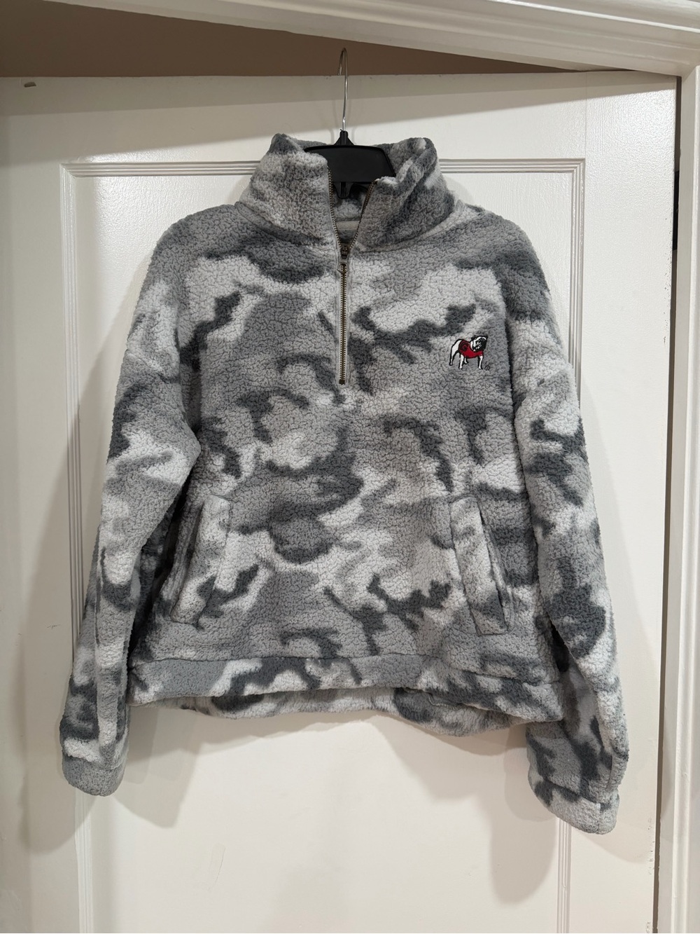 Women’d Gray Camo Sherpa Half-Zip Jacket UGA embroidery